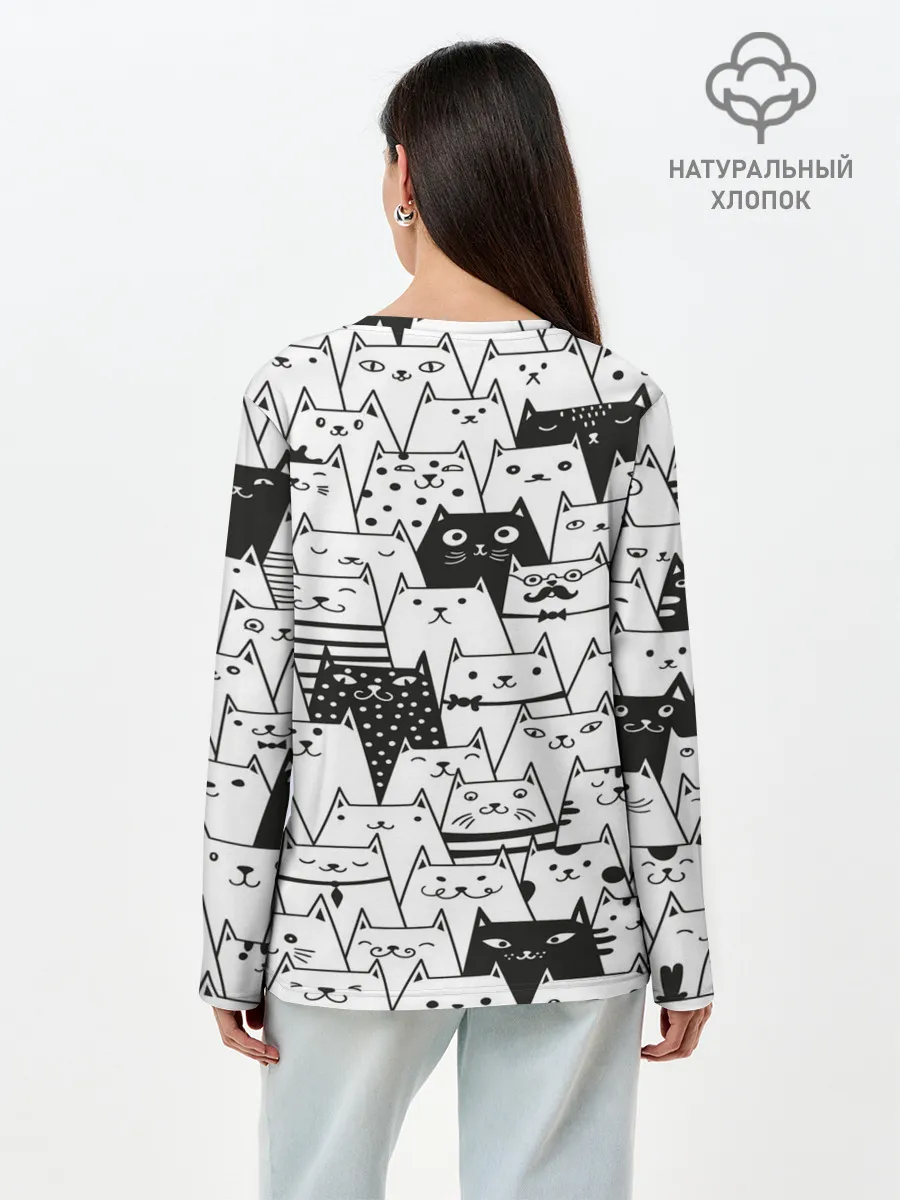 Лонгслив женский. Хлопок / КОТЫ WHITE