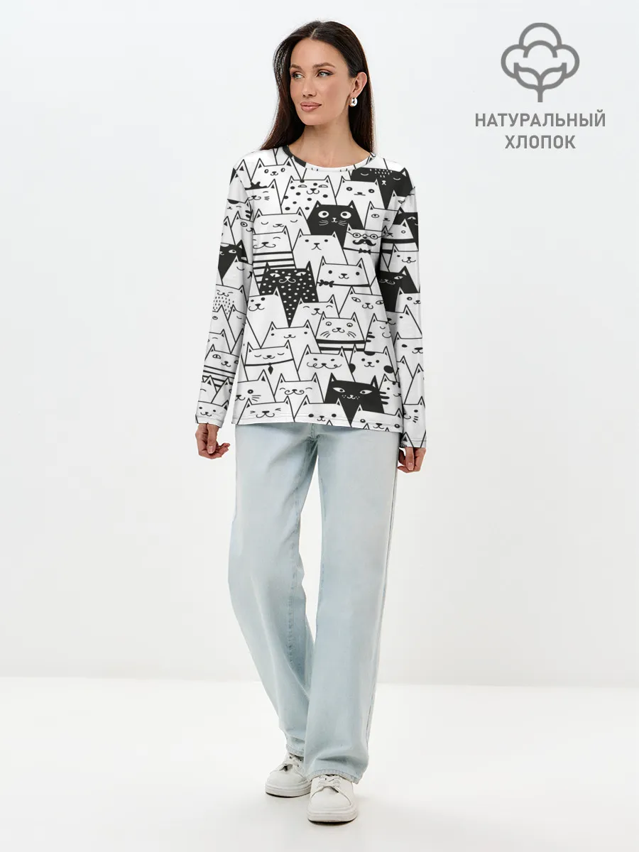 Лонгслив женский. Хлопок / КОТЫ WHITE