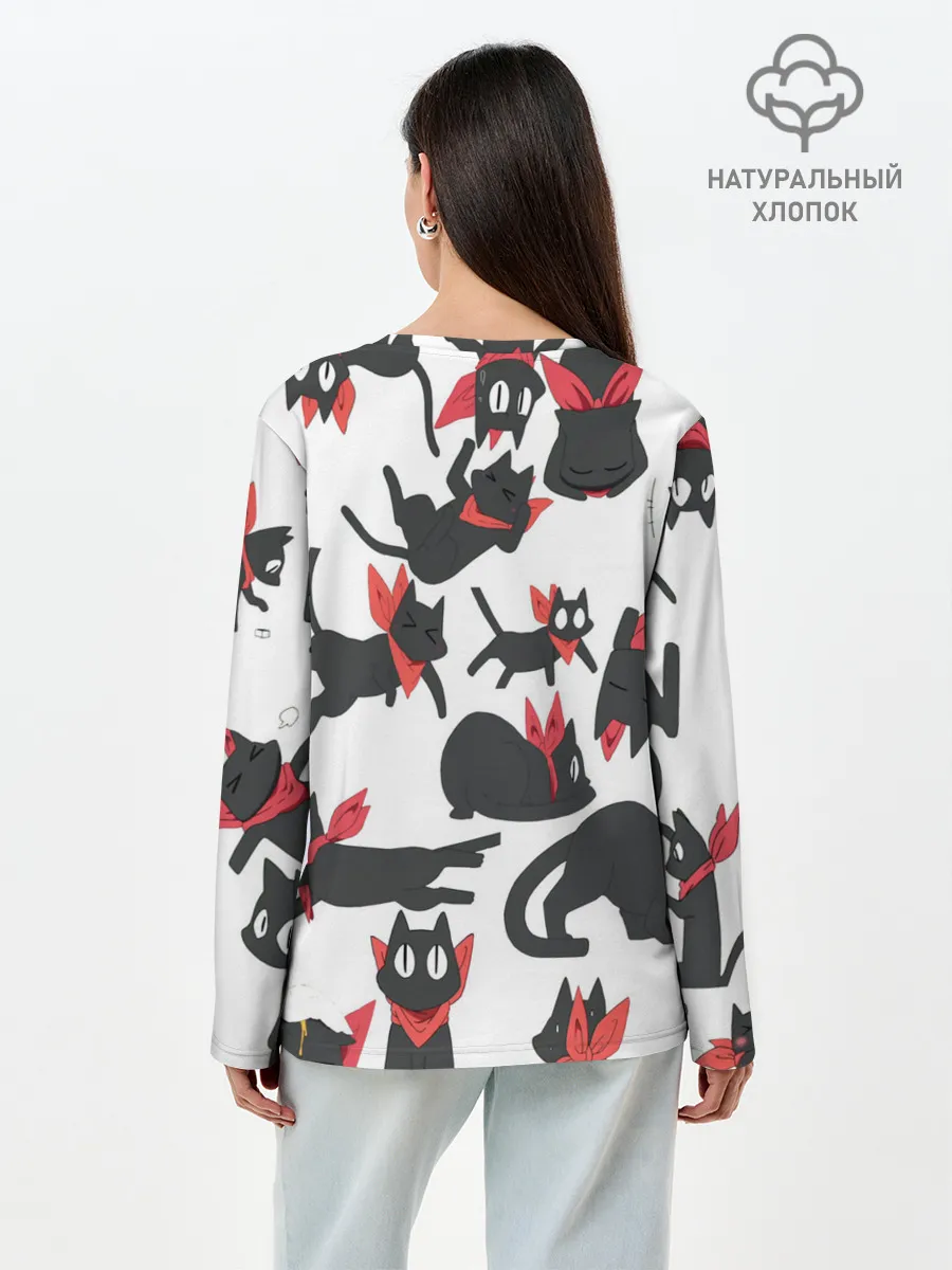 Лонгслив женский. Хлопок / Черный котик