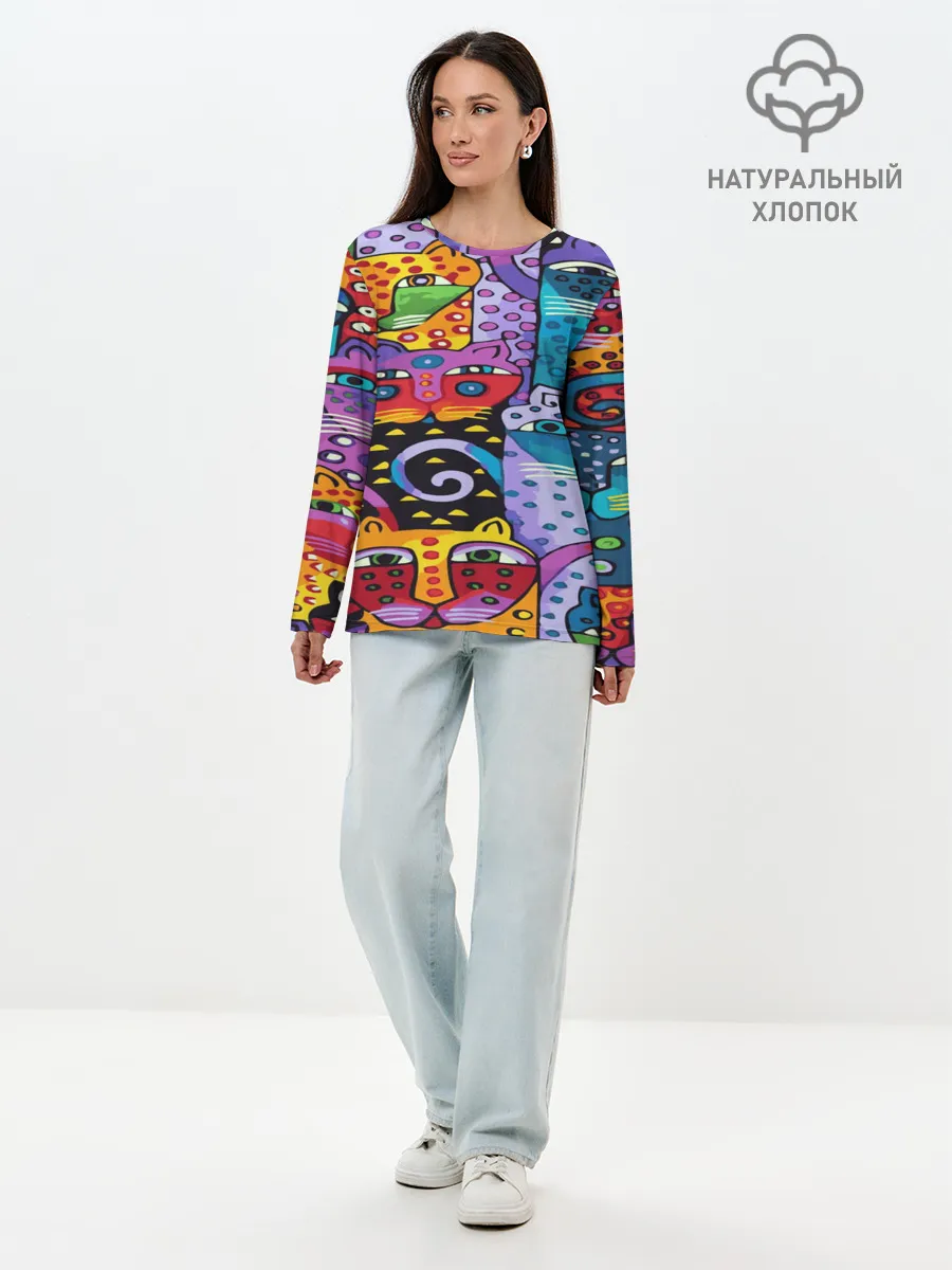 Лонгслив женский. Хлопок / КОТЯТА ЖИВОПИСЬ