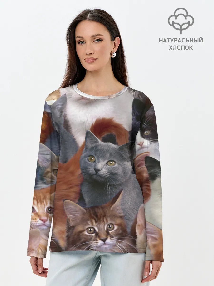 Лонгслив женский. Хлопок / КОТЯТКИ