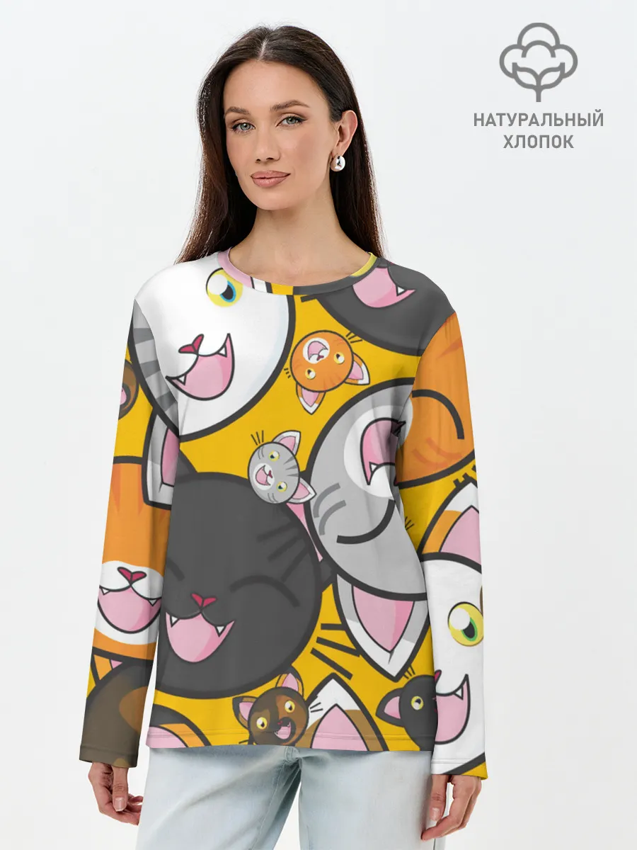 Лонгслив женский. Хлопок / КОТЫ