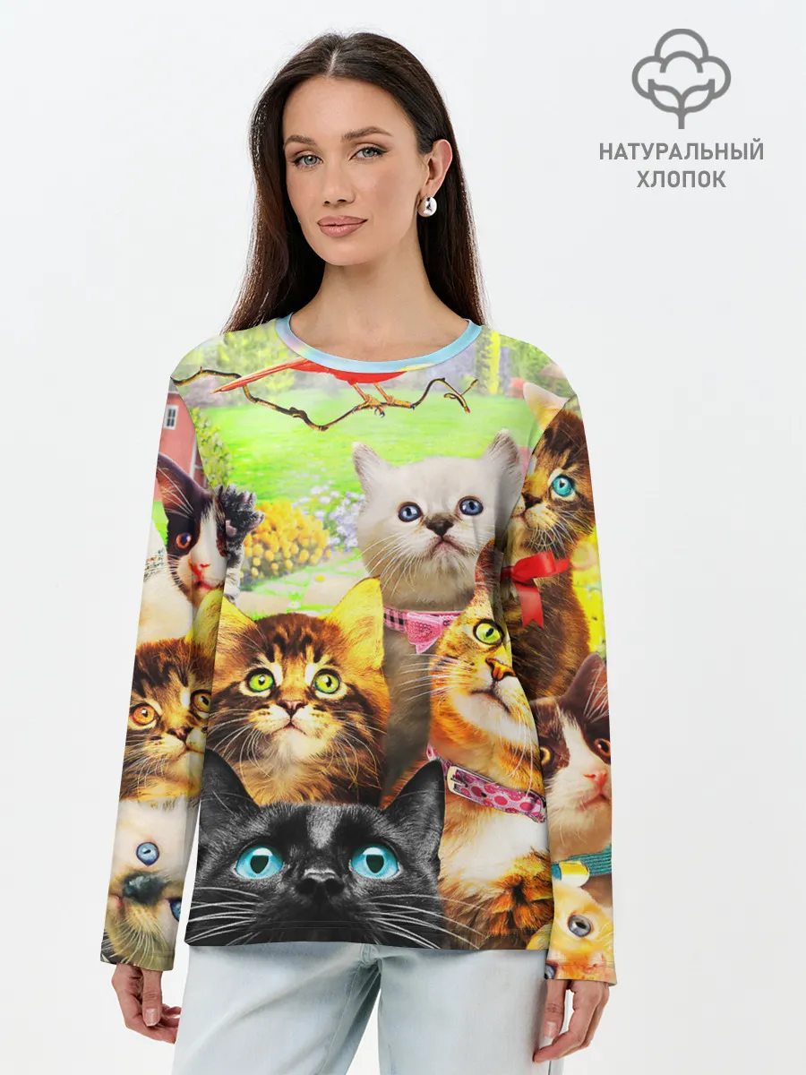 Лонгслив женский. Хлопок / КОТЫ
