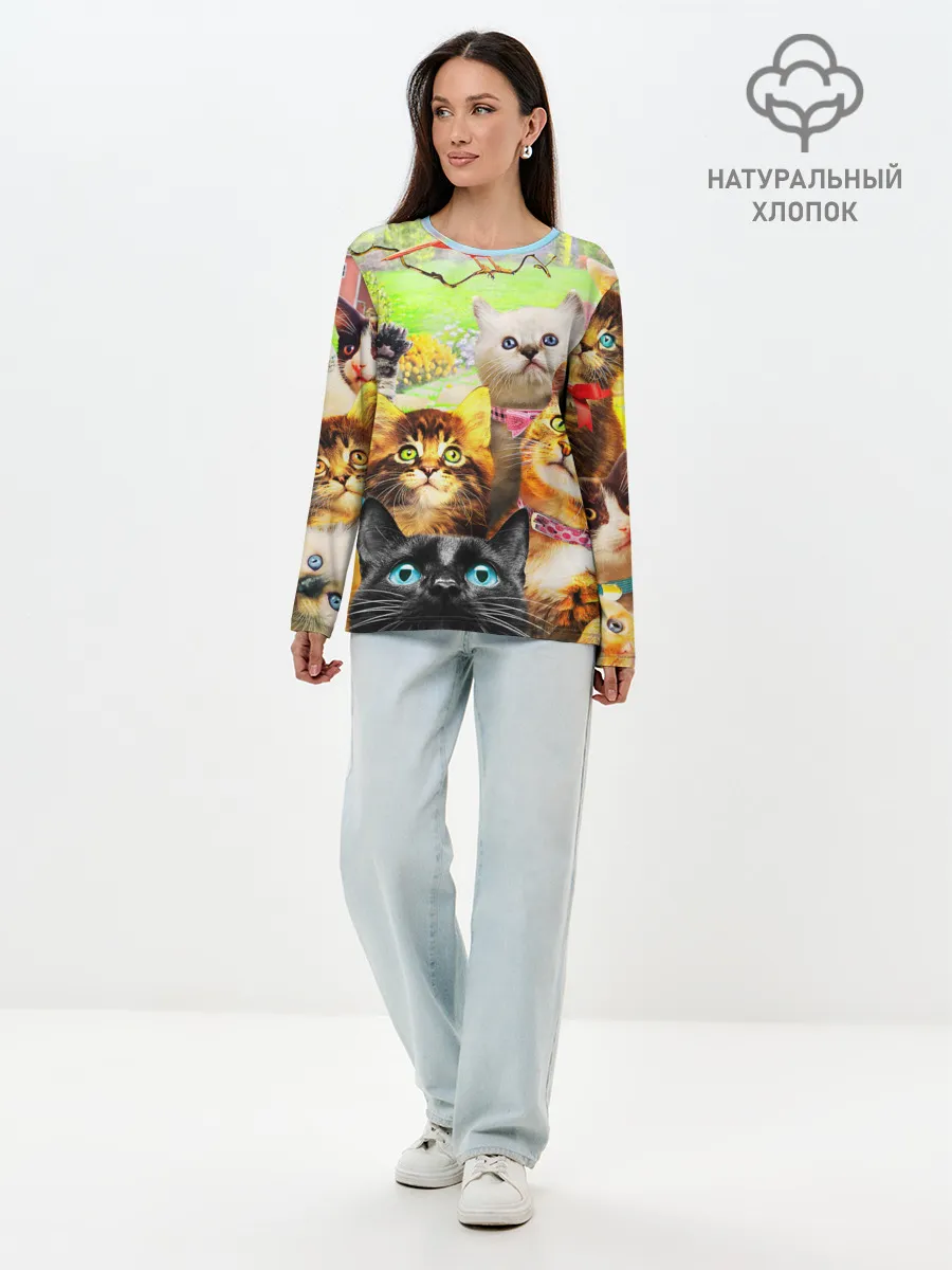Лонгслив женский. Хлопок / КОТЫ
