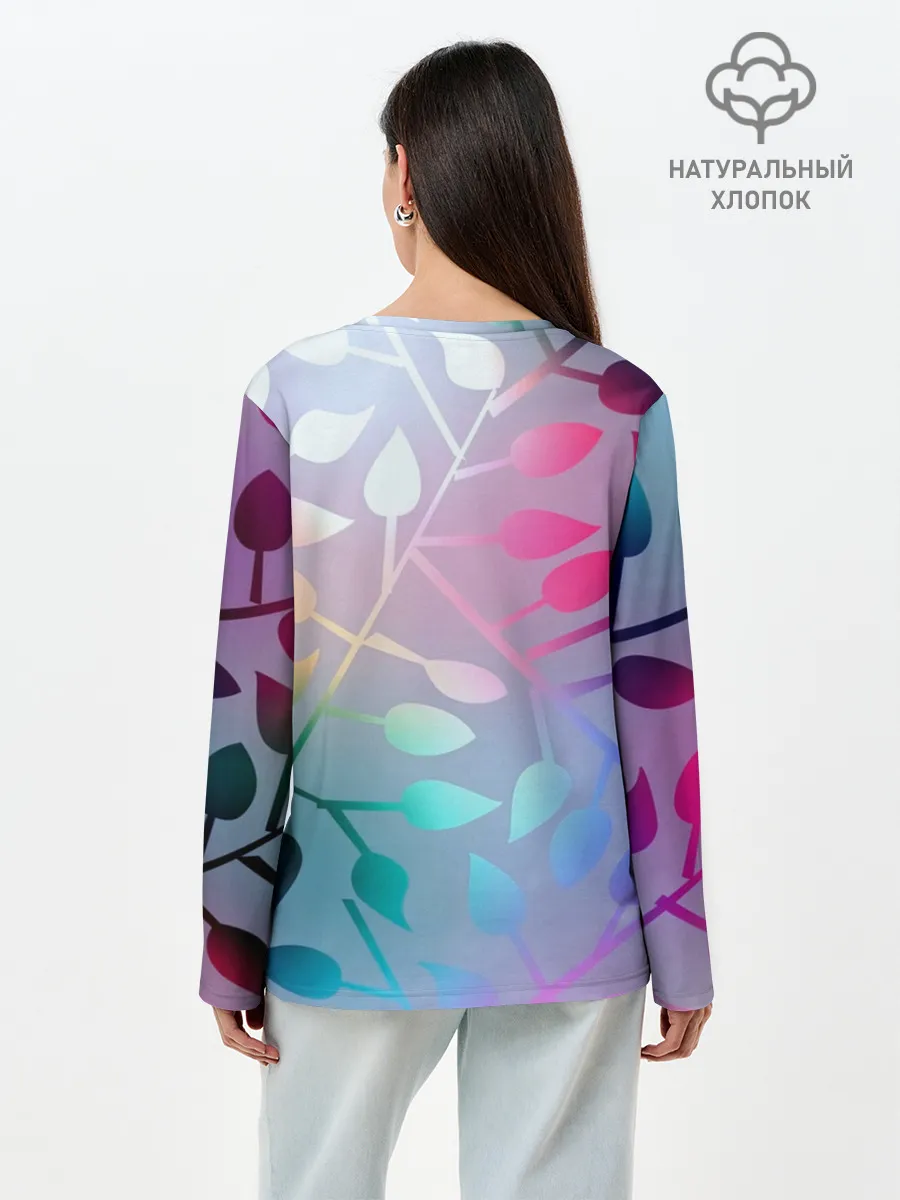 Лонгслив женский. Хлопок / Листья.