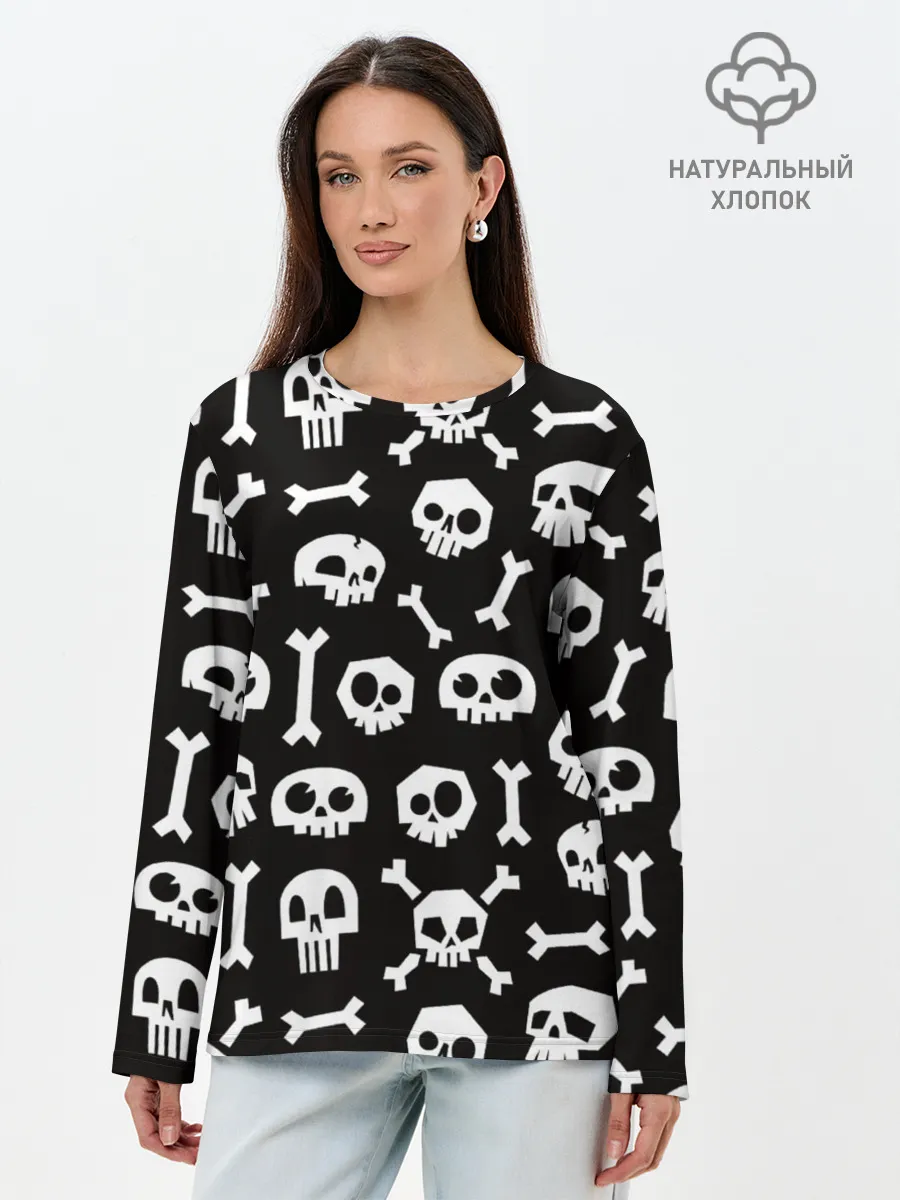 Лонгслив женский. Хлопок / Черепушки