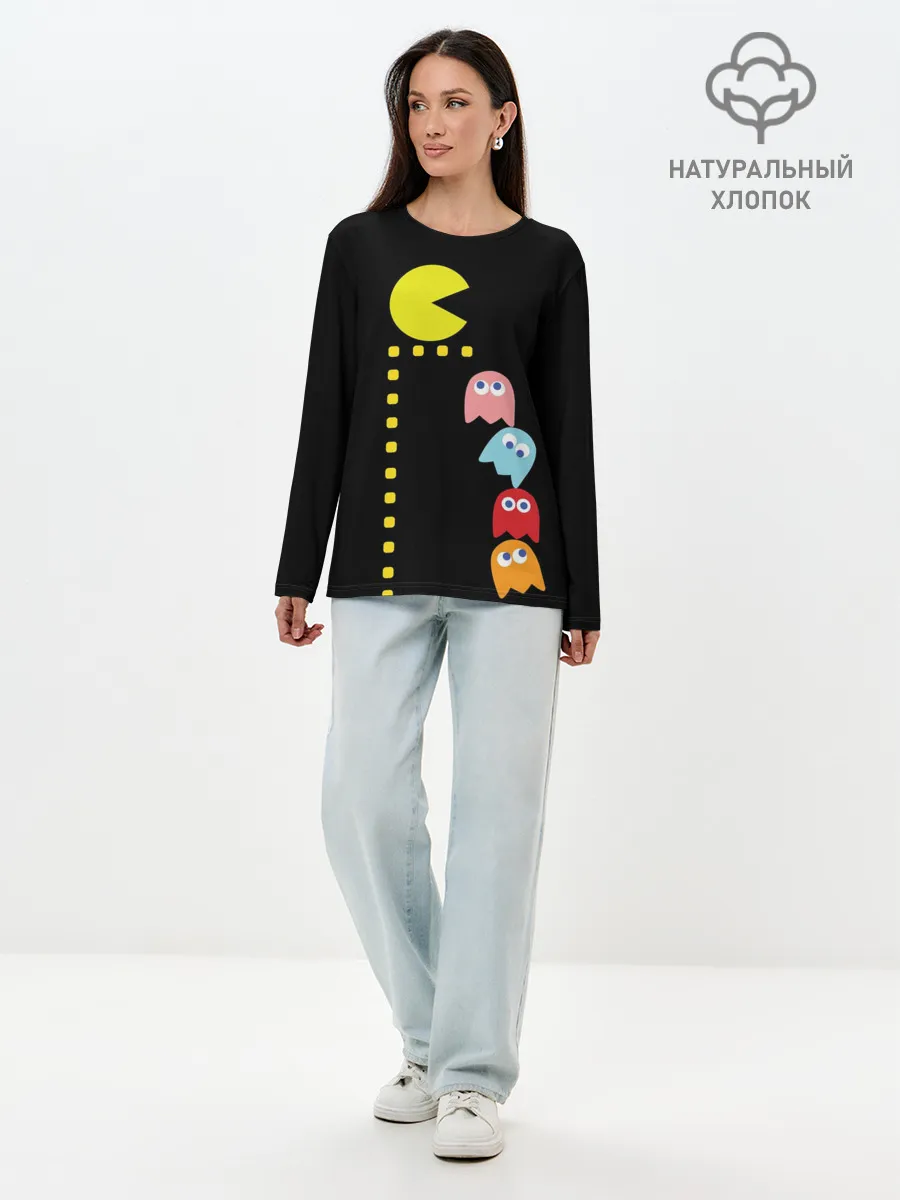 Лонгслив женский. Хлопок / Pac-man