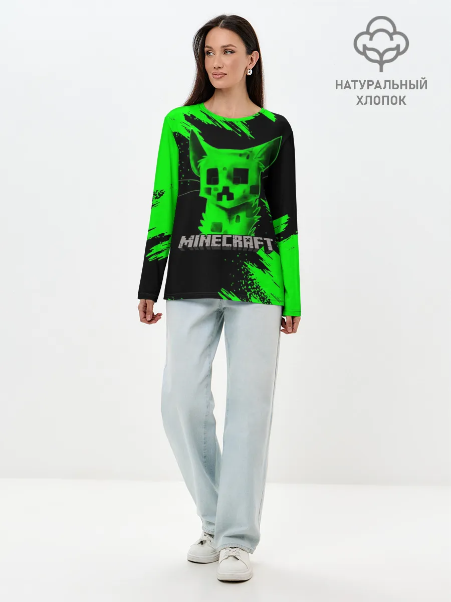 Лонгслив женский. Хлопок / MINECRAFT CREEPER CAT