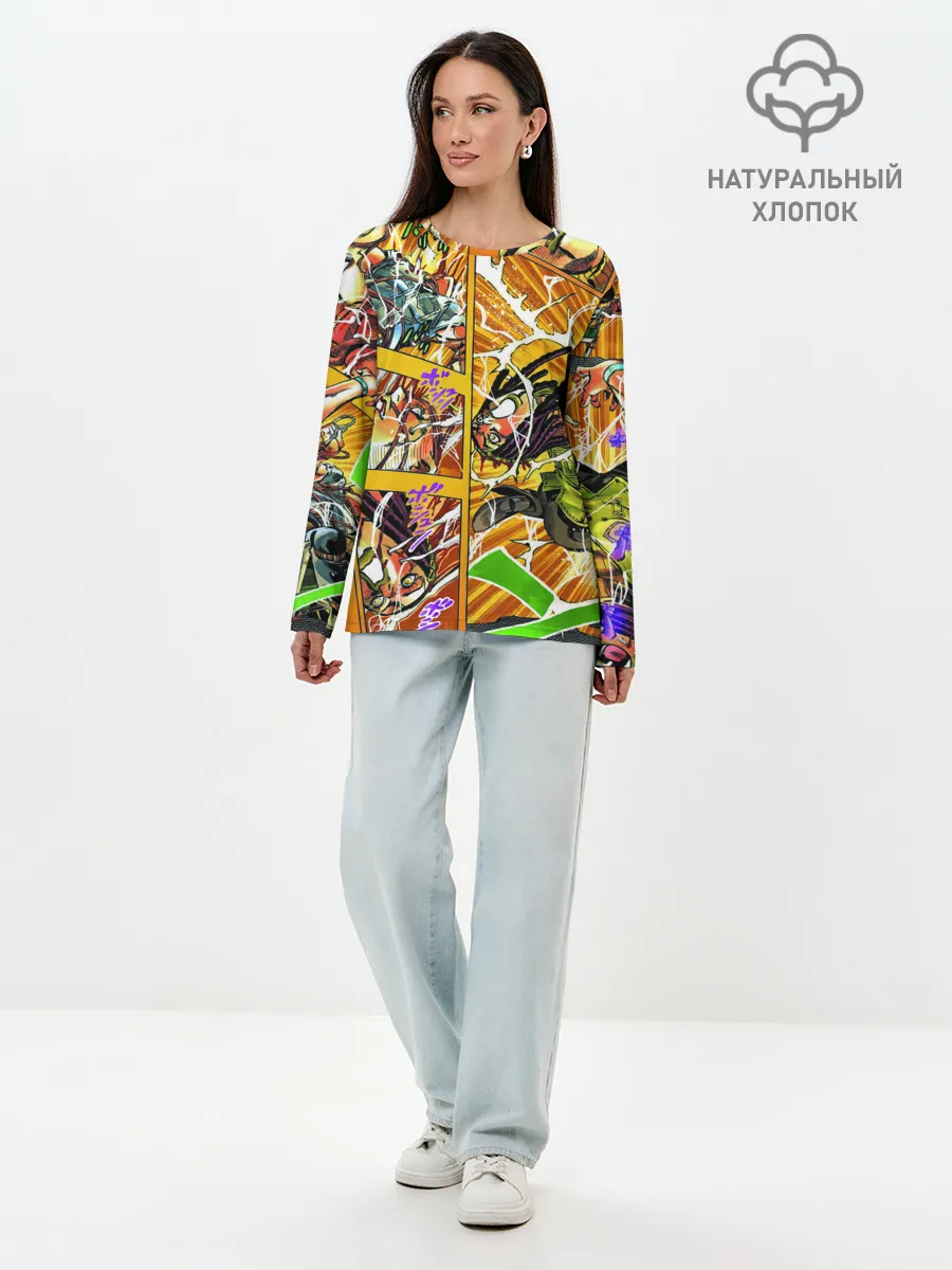Лонгслив женский. Хлопок / Оранжевый комикс JoJo