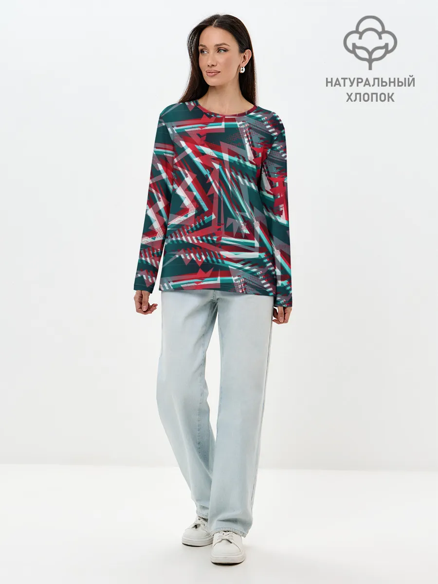 Лонгслив женский. Хлопок / Glitch микс