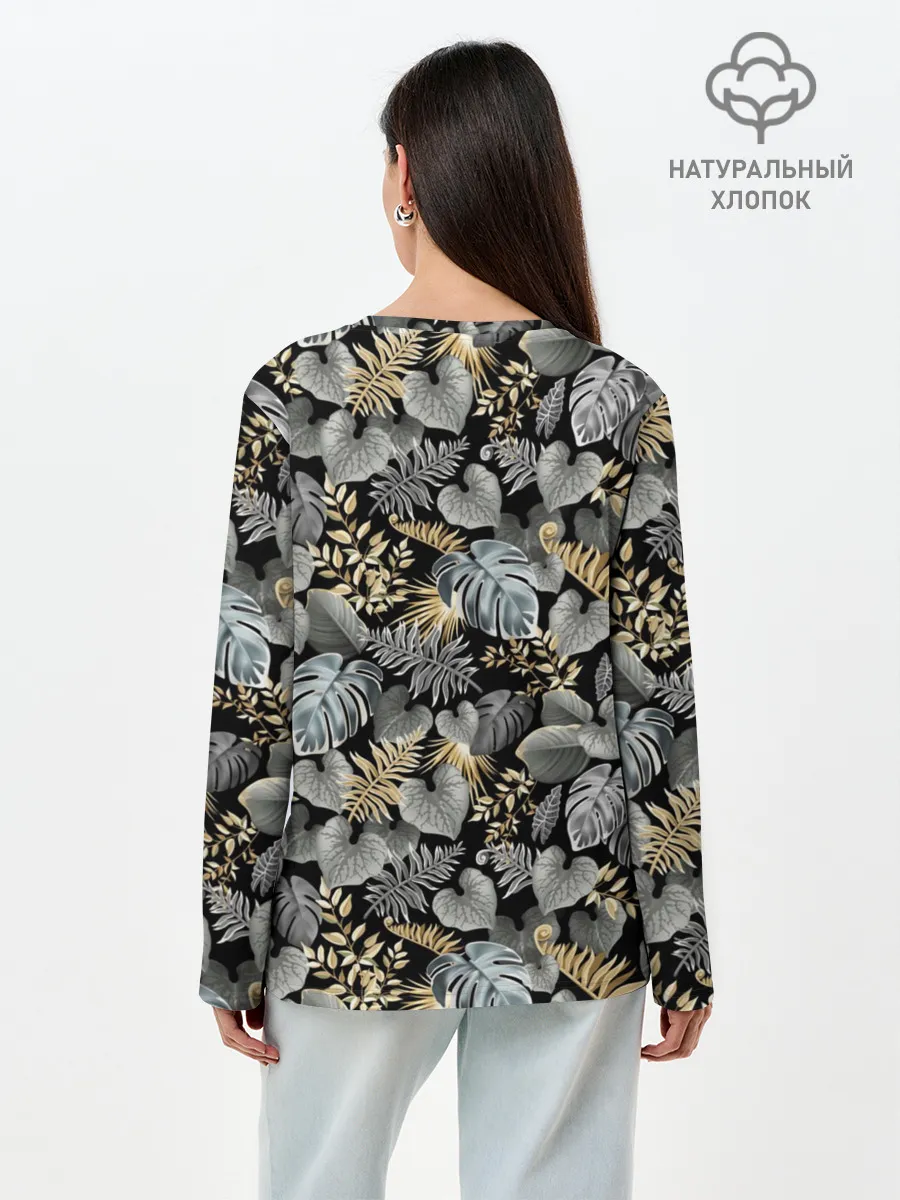 Лонгслив женский. Хлопок / Серебряные листочки