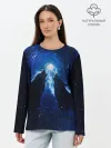 Лонгслив женский. Хлопок / Волки силуэты звездное небо