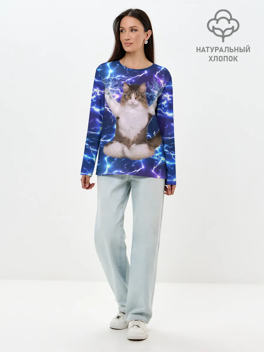 Лонгслив женский. Хлопок / Грозовой Котик
