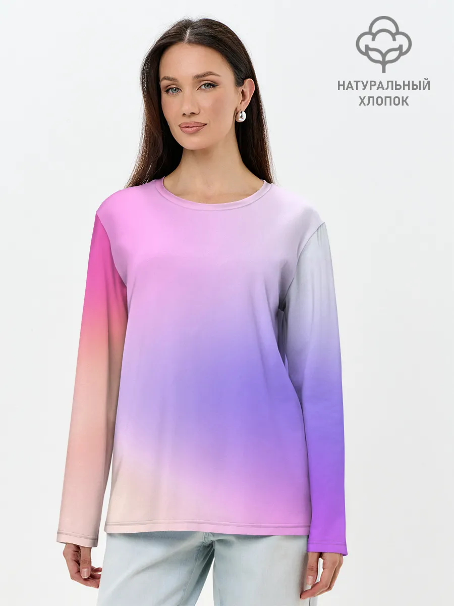 Лонгслив женский. Хлопок / светлый градиент розовый мода
