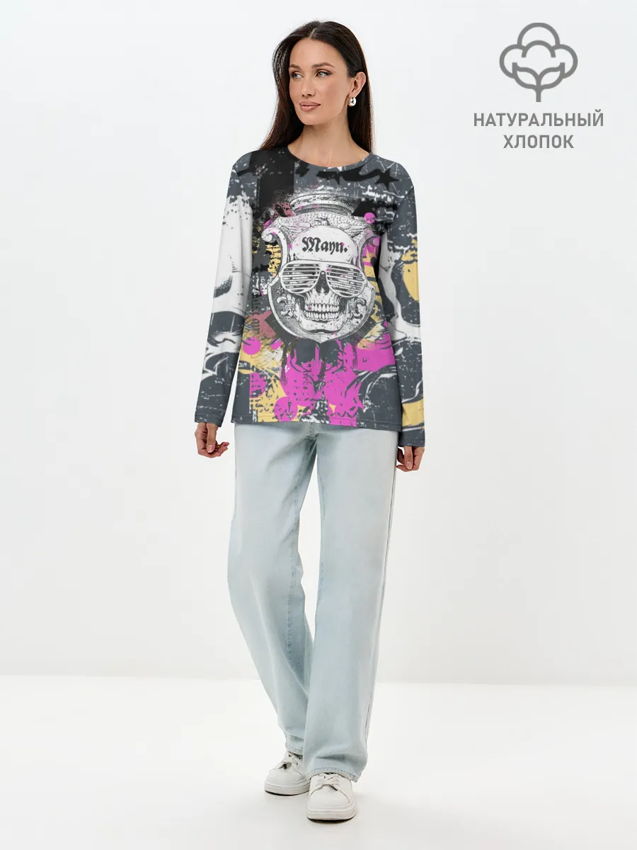 Лонгслив женский. Хлопок / Череп.