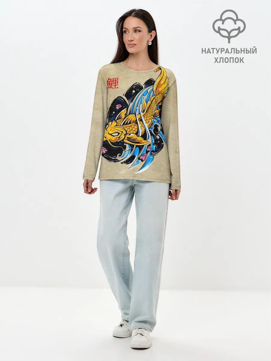 Лонгслив женский. Хлопок / Золотая рыба кои