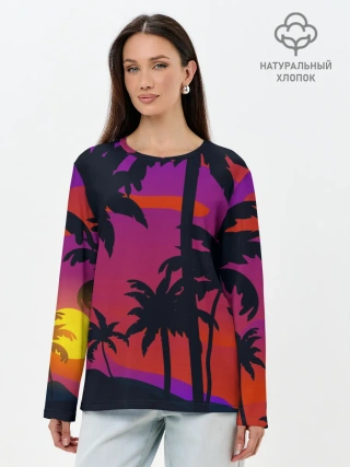 Лонгслив женский. Хлопок / Тропический пляж