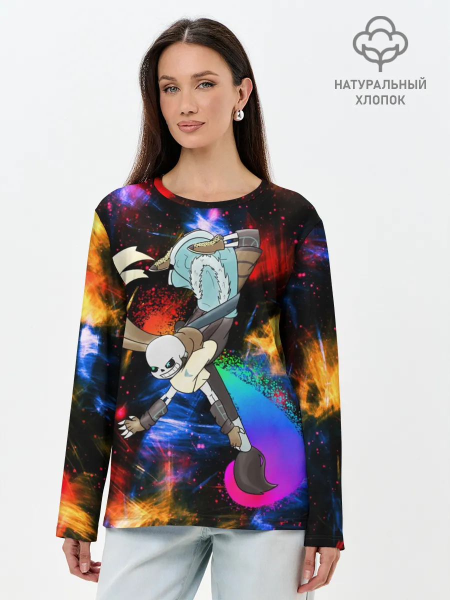 Лонгслив женский. Хлопок / Санс | Undertale