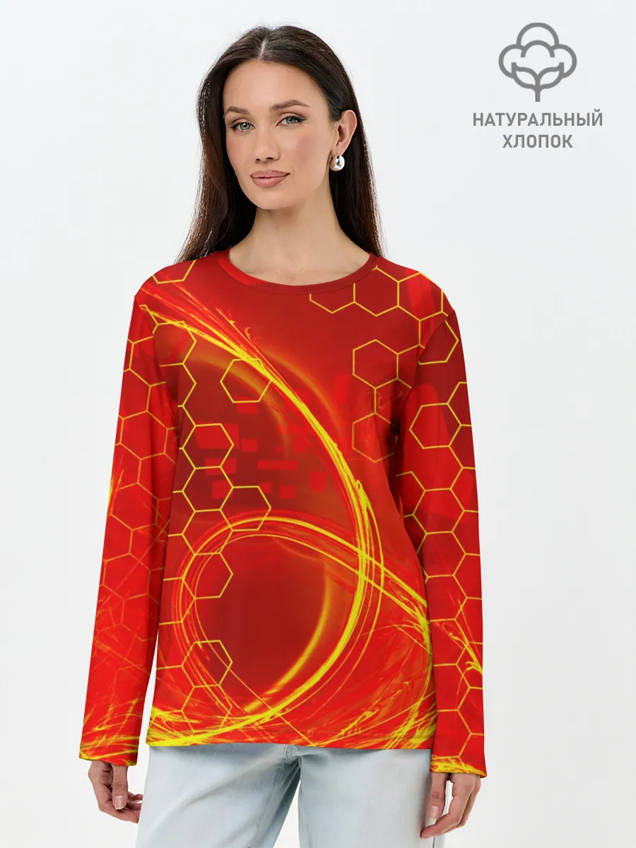 Лонгслив женский. Хлопок / Неоновый Огонь