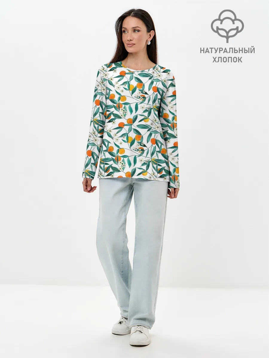 Лонгслив женский. Хлопок / Оранжевое лето