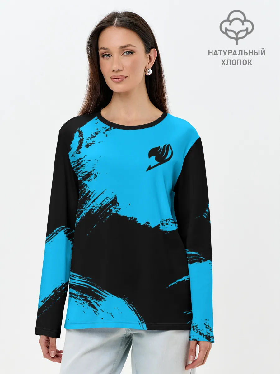 Лонгслив женский. Хлопок / Хвост Феи синие мазки