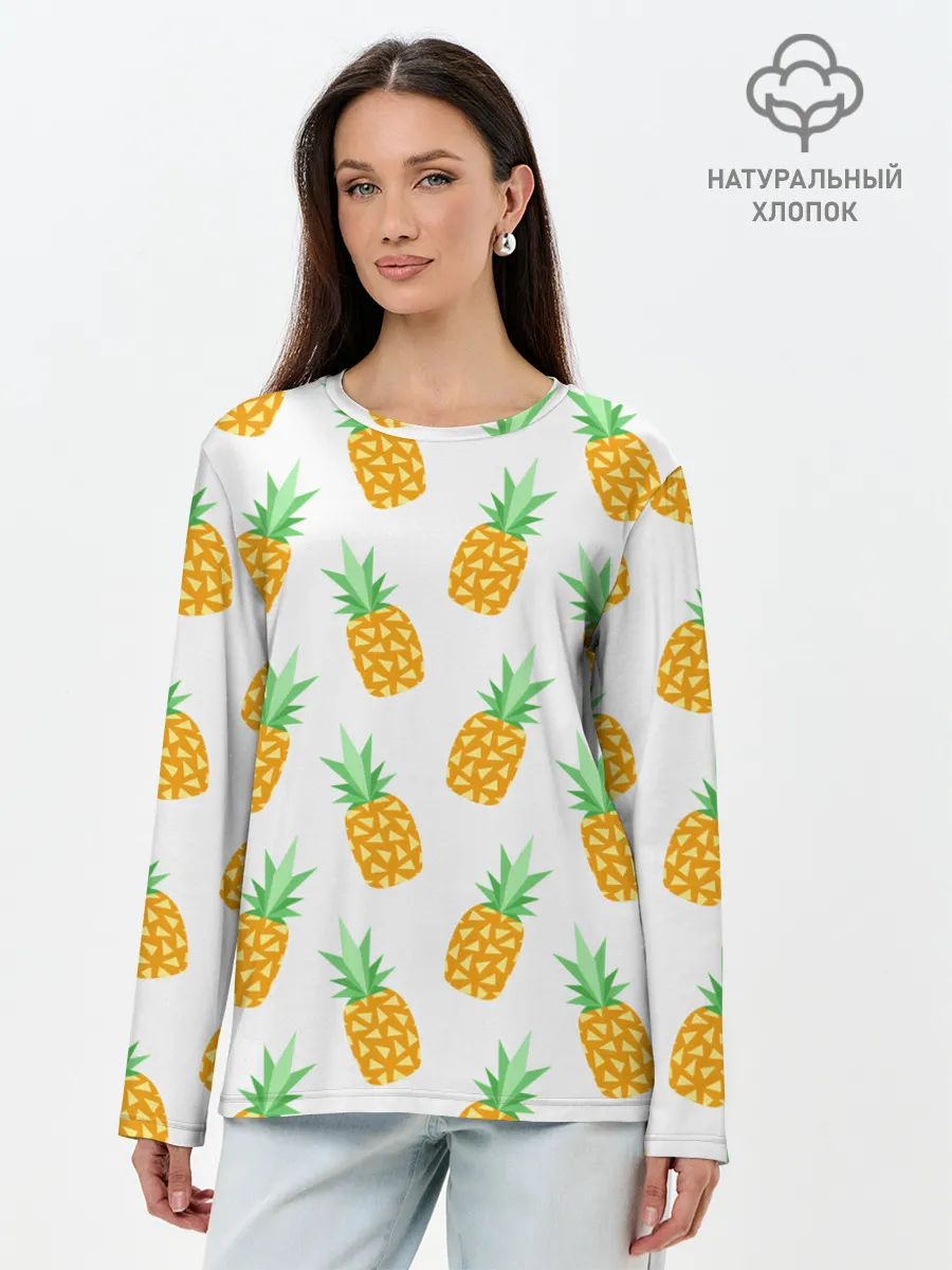 Лонгслив женский. Хлопок / Ананасы.
