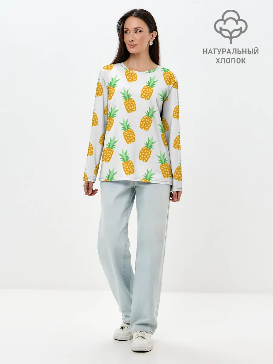 Лонгслив женский. Хлопок / Ананасы.