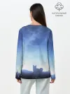 Лонгслив женский. Хлопок / силуэт корги ночь космос дымка