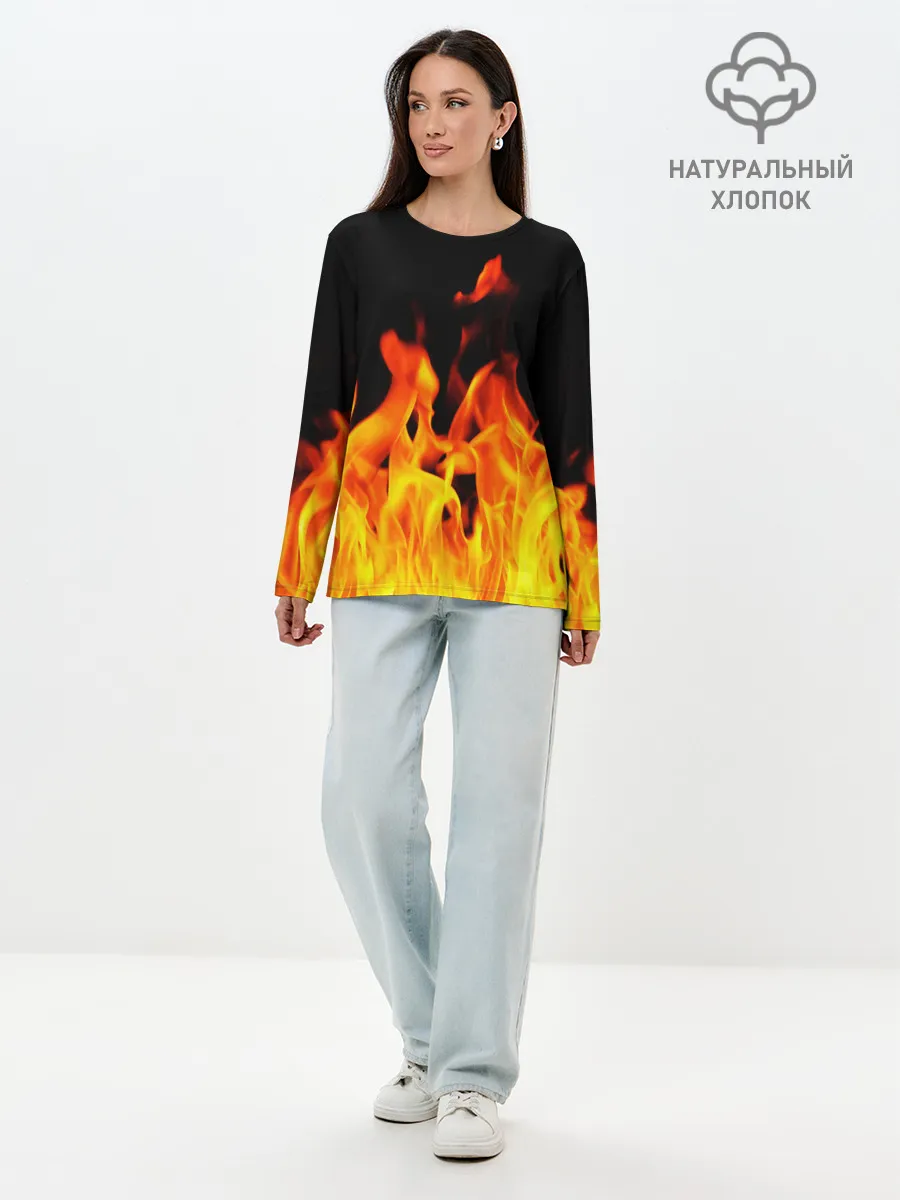 Лонгслив женский. Хлопок / ОГНЕННЫЙ