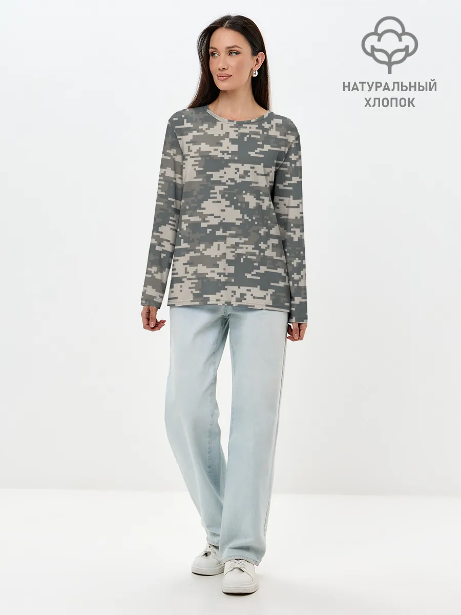 Лонгслив женский. Хлопок / Цифровой камуфляж