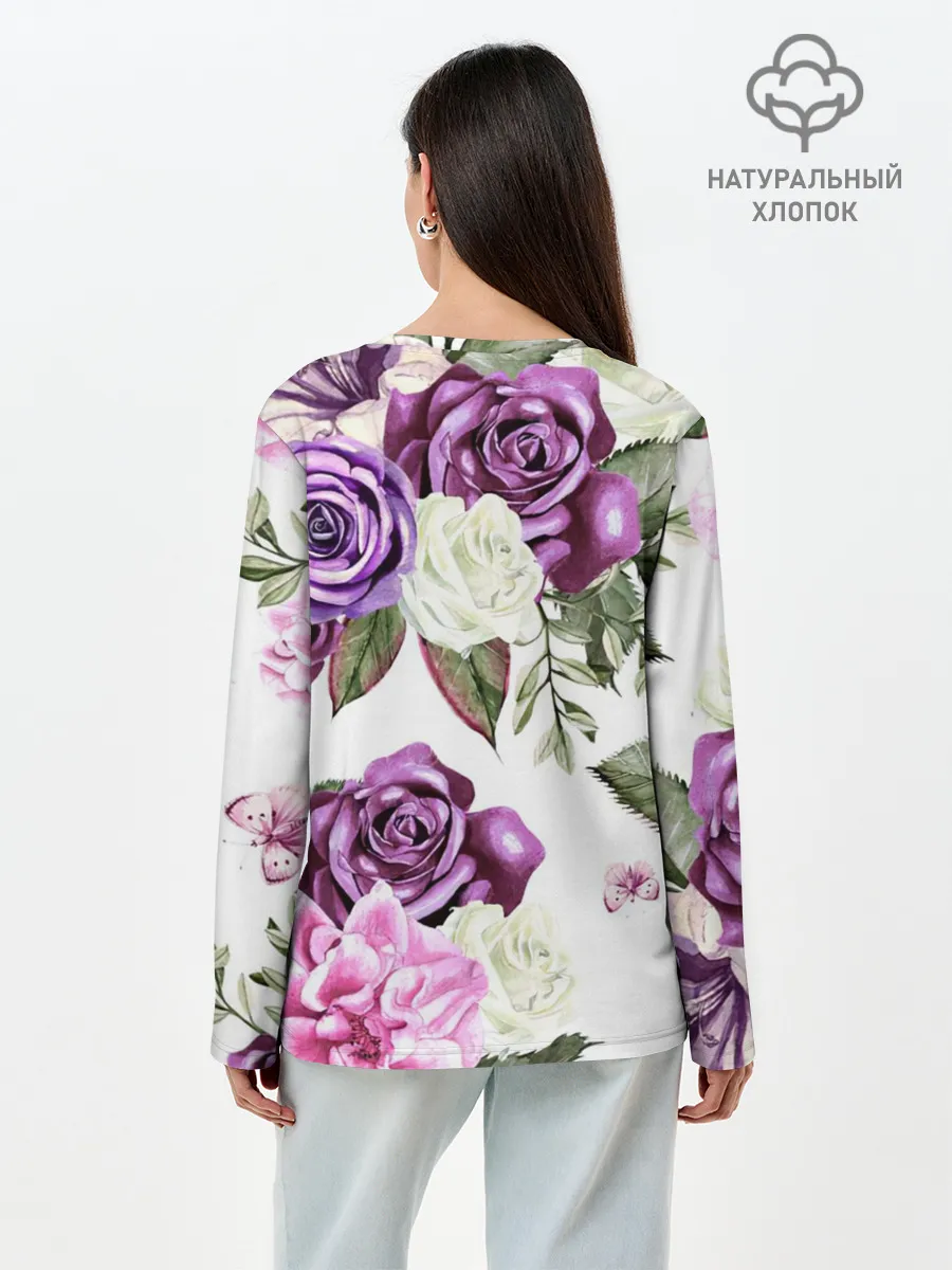 Лонгслив женский. Хлопок / Красивые розы