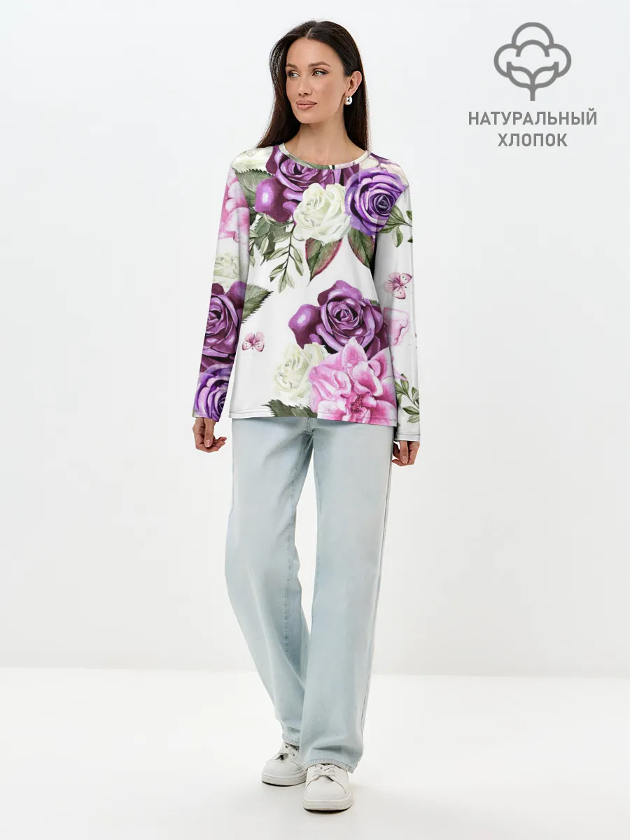 Лонгслив женский. Хлопок / Красивые розы