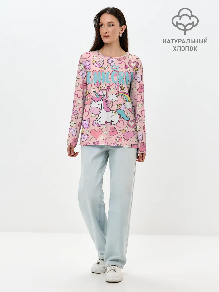 Лонгслив женский. Хлопок / Unicorn | Единорожка