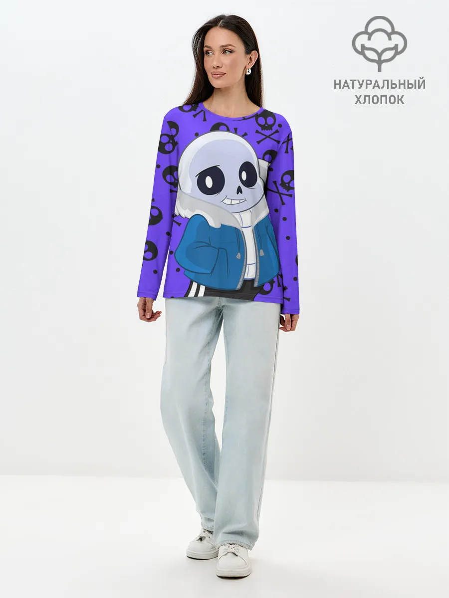 Лонгслив женский. Хлопок / Санс | Undertale