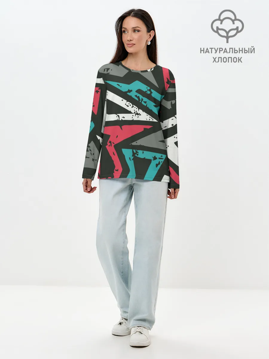 Лонгслив женский. Хлопок / Geometric Abstraction