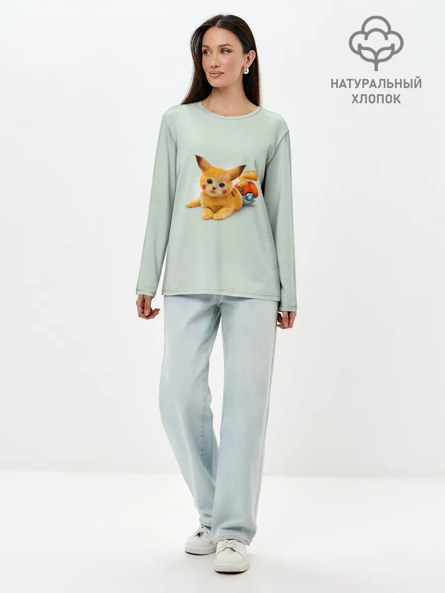 Лонгслив женский. Хлопок / Котенок покемон пикачу арт