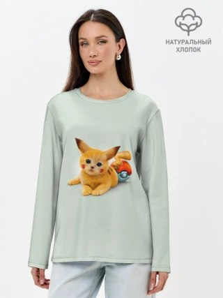 Лонгслив женский. Хлопок / Котенок покемон пикачу арт