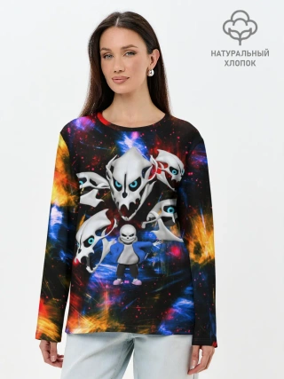 Лонгслив женский. Хлопок / Санс | Undertale