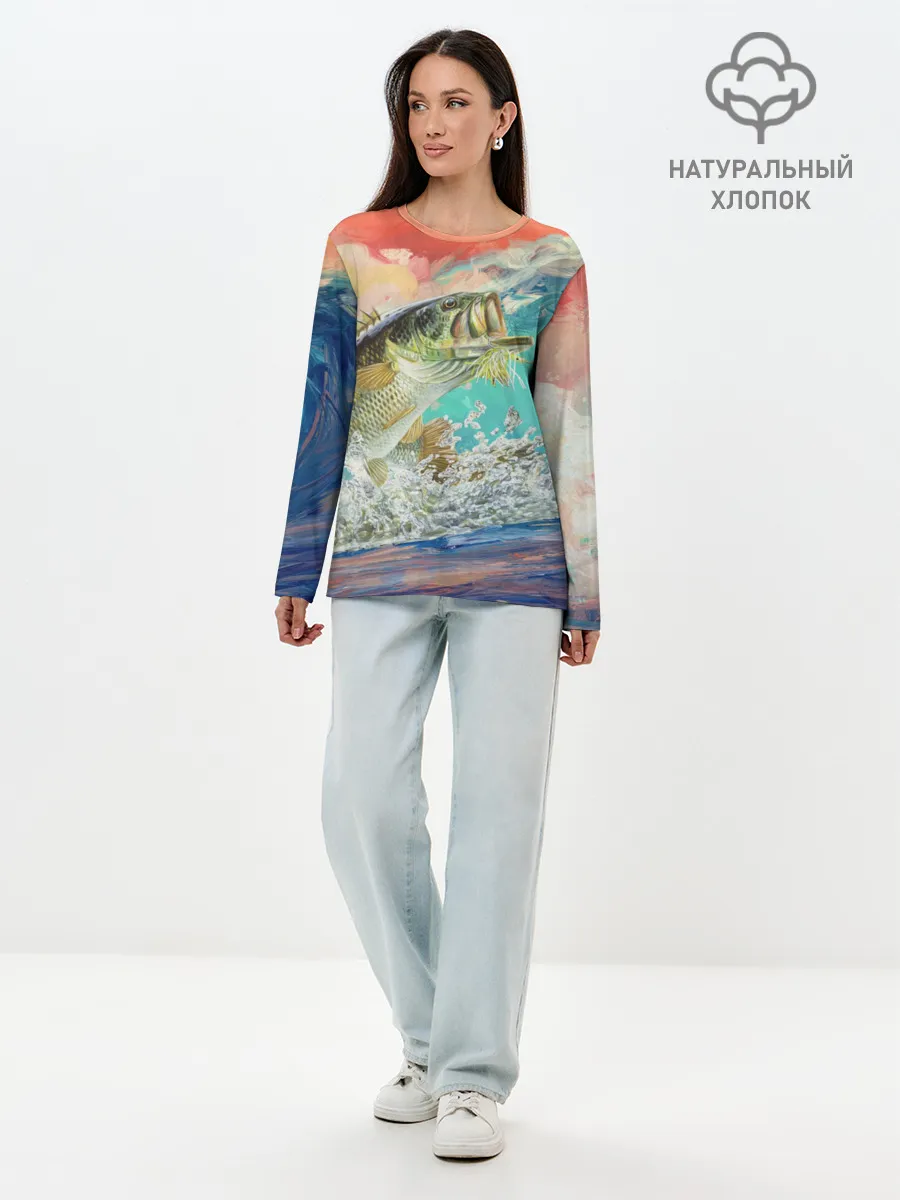 Лонгслив женский. Хлопок / Клёвая Рыбалка