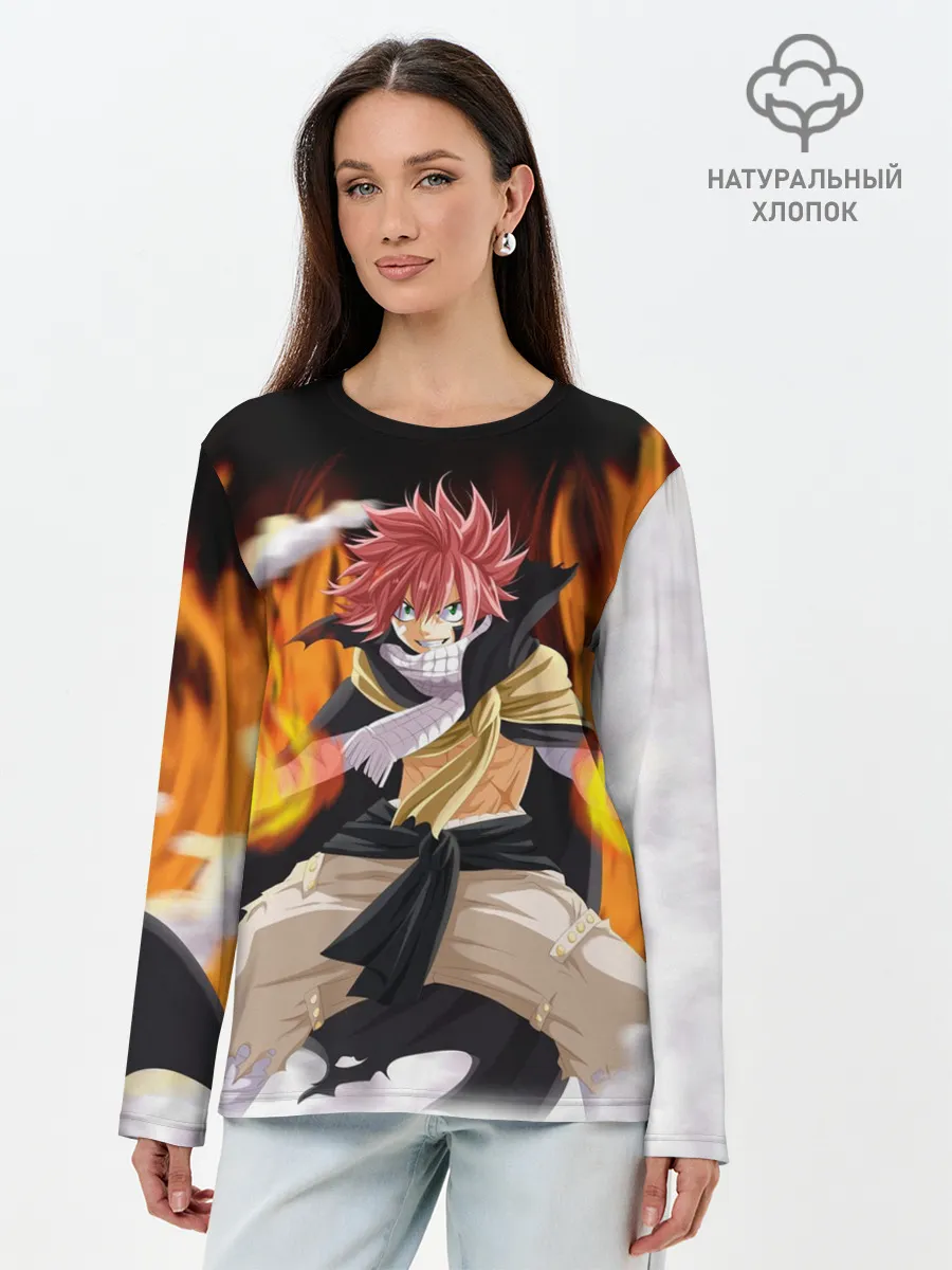 Лонгслив женский. Хлопок / Fairy Tail воинственный Нацу