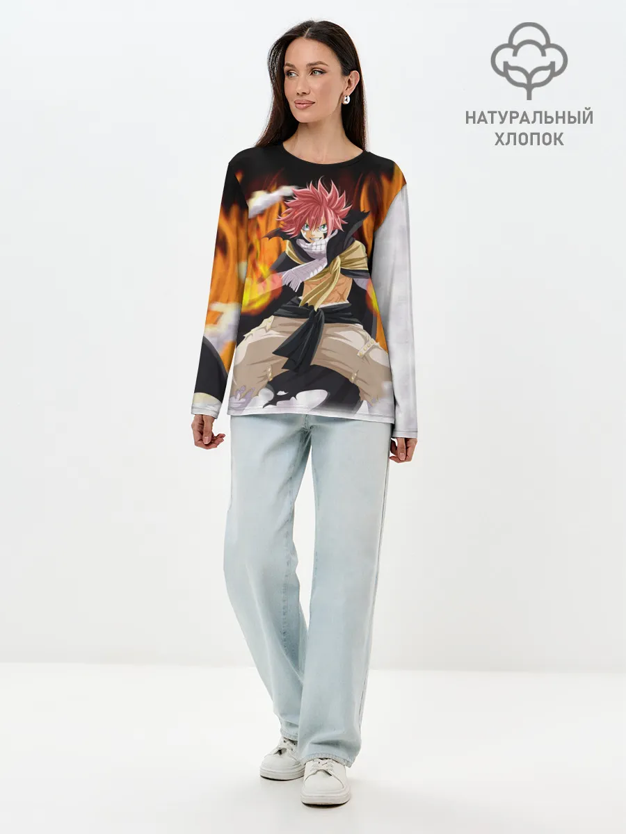 Лонгслив женский. Хлопок / Fairy Tail воинственный Нацу