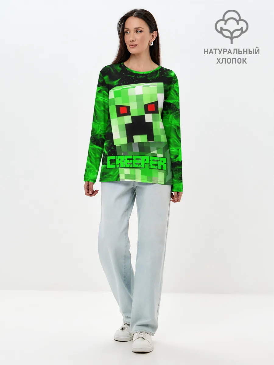 Лонгслив женский. Хлопок / MINECRAFT CREEPER