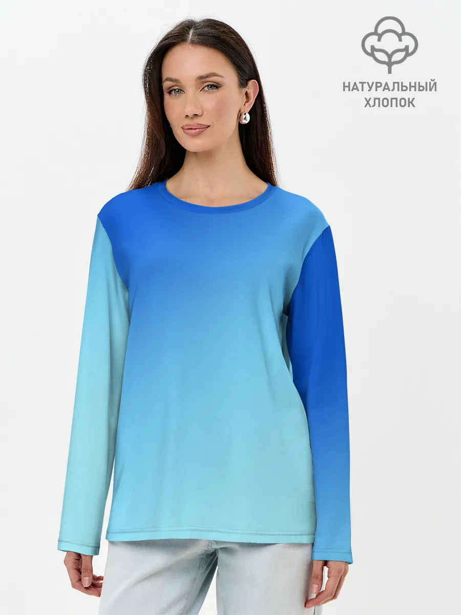 Лонгслив женский. Хлопок / blue