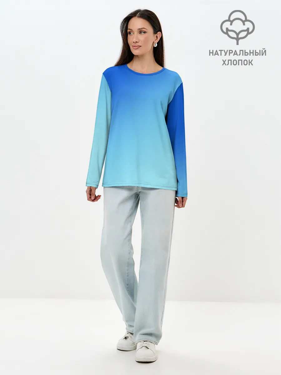 Лонгслив женский. Хлопок / blue