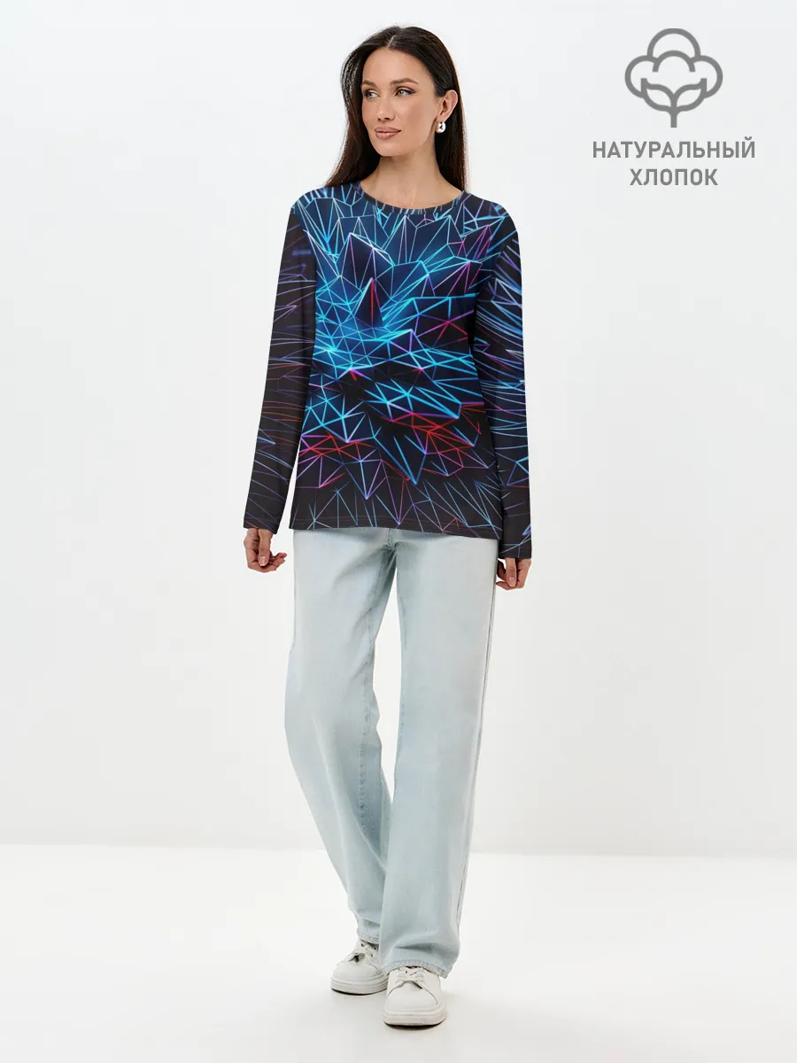 Лонгслив женский. Хлопок / Синяя абстракция