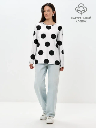 Лонгслив женский. Хлопок / Горошeк