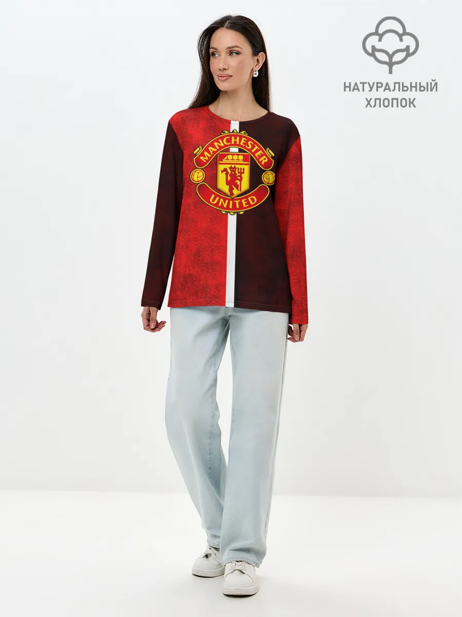 Лонгслив женский. Хлопок / Манчестер Юнайтед 3D