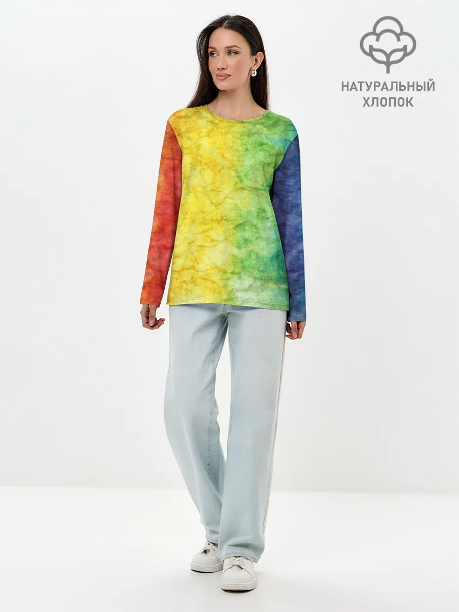 Лонгслив женский. Хлопок / разноцветный акварель градиент