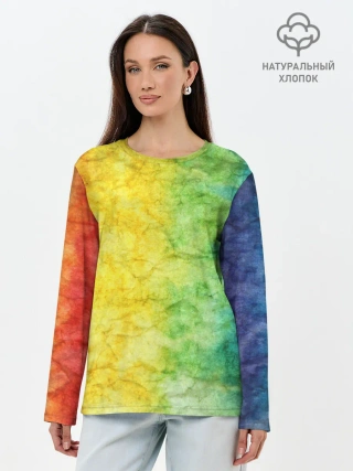 Лонгслив женский. Хлопок / разноцветный акварель градиент