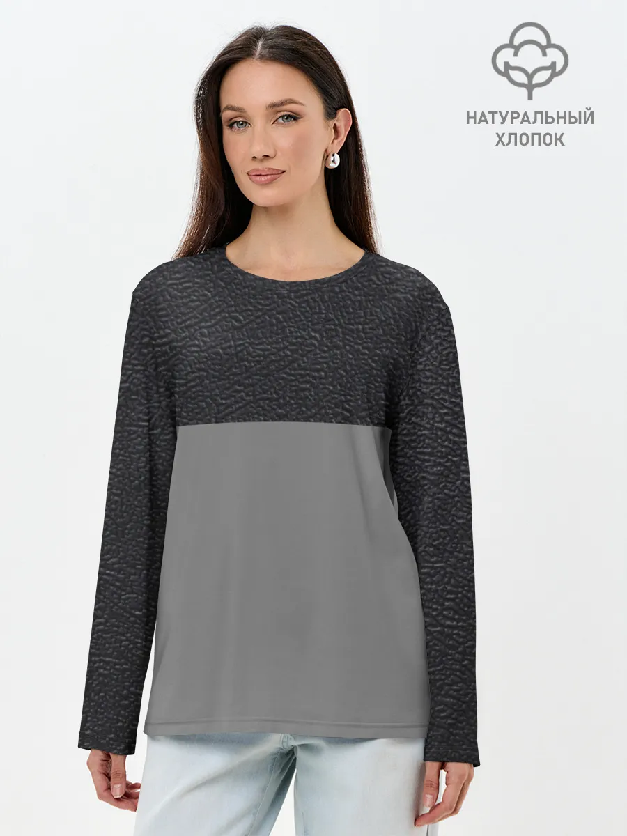 Лонгслив женский. Хлопок / текстура черная кожа рельеф